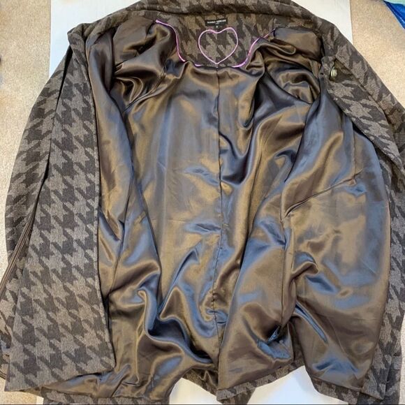 Mario Serrani brown black houndstooth winter coat attached scarf Sz 8 - Picture 7 of 10